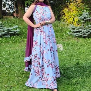 Halter neck long dress (kurta) with Dupata (scarf)
